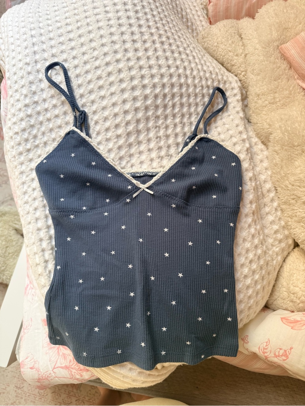 Pink Rose Navy Star-Print Lace Trim Camisole